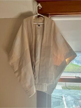 Universal Thread Neutral Beige Plaid Draped Open-Front Poncho